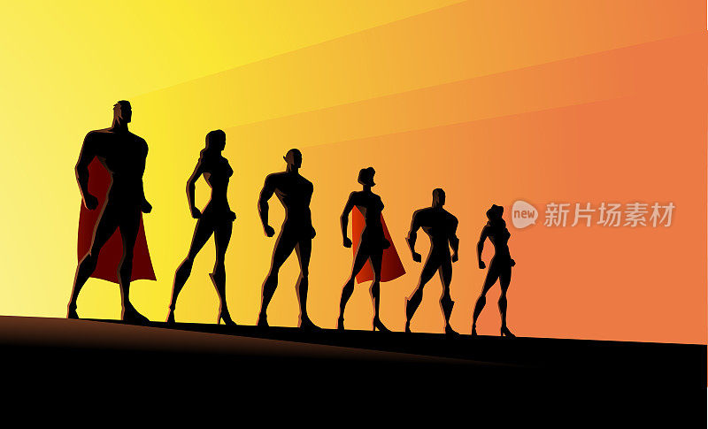 Vector Superhero Team Silhouette Illustration